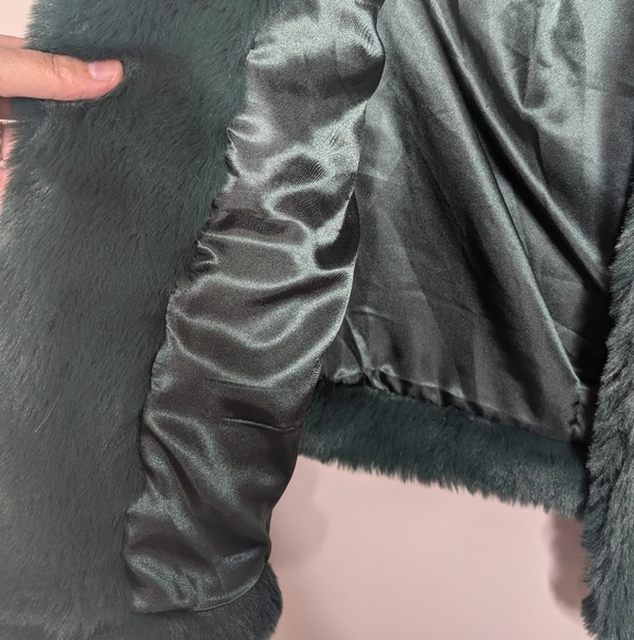 Karen Millen Forest Green Faux Fur Jacket sz 8 NWOT - Picture 4 of 9